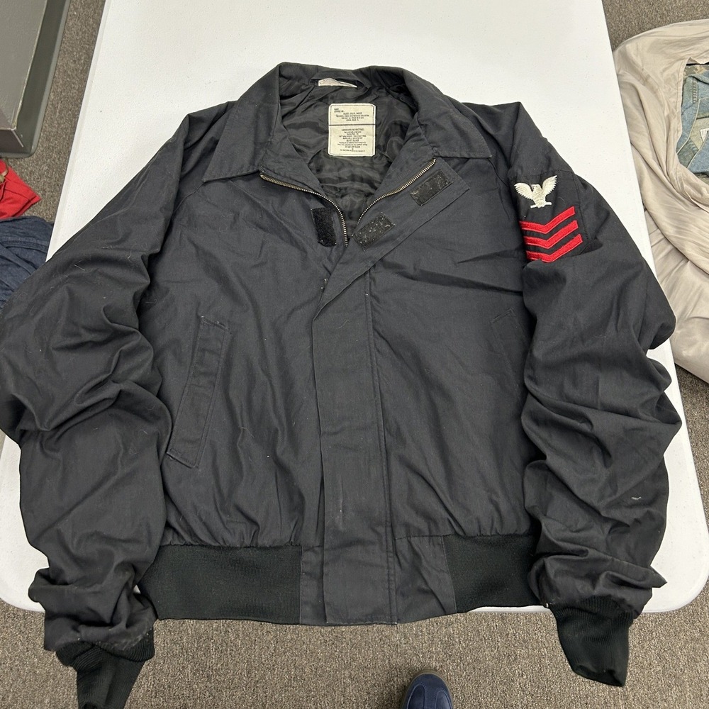 Unicor Utility Jacket Unisex Large Regular Black US Navy Service Rank Patch